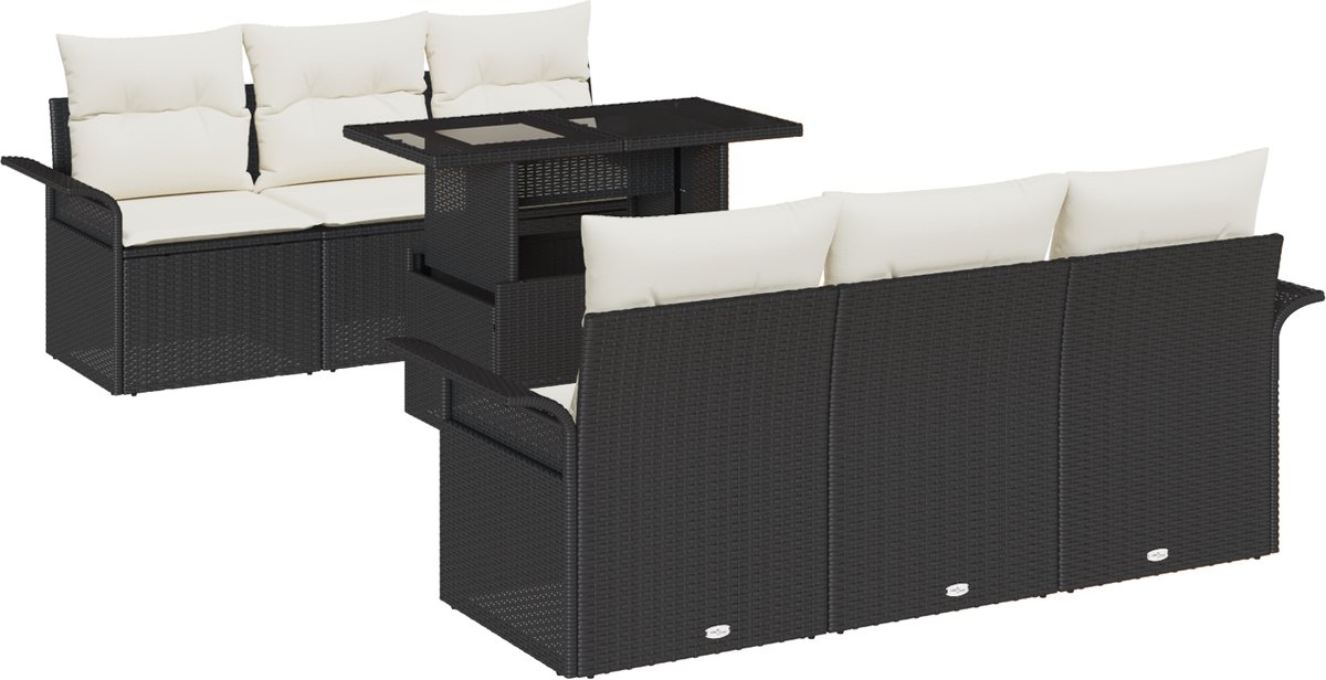 vidaXL - Tuinbank - Set - met - kussen - met - opslag - 7 - pcs - Zwart - Poly - rattan