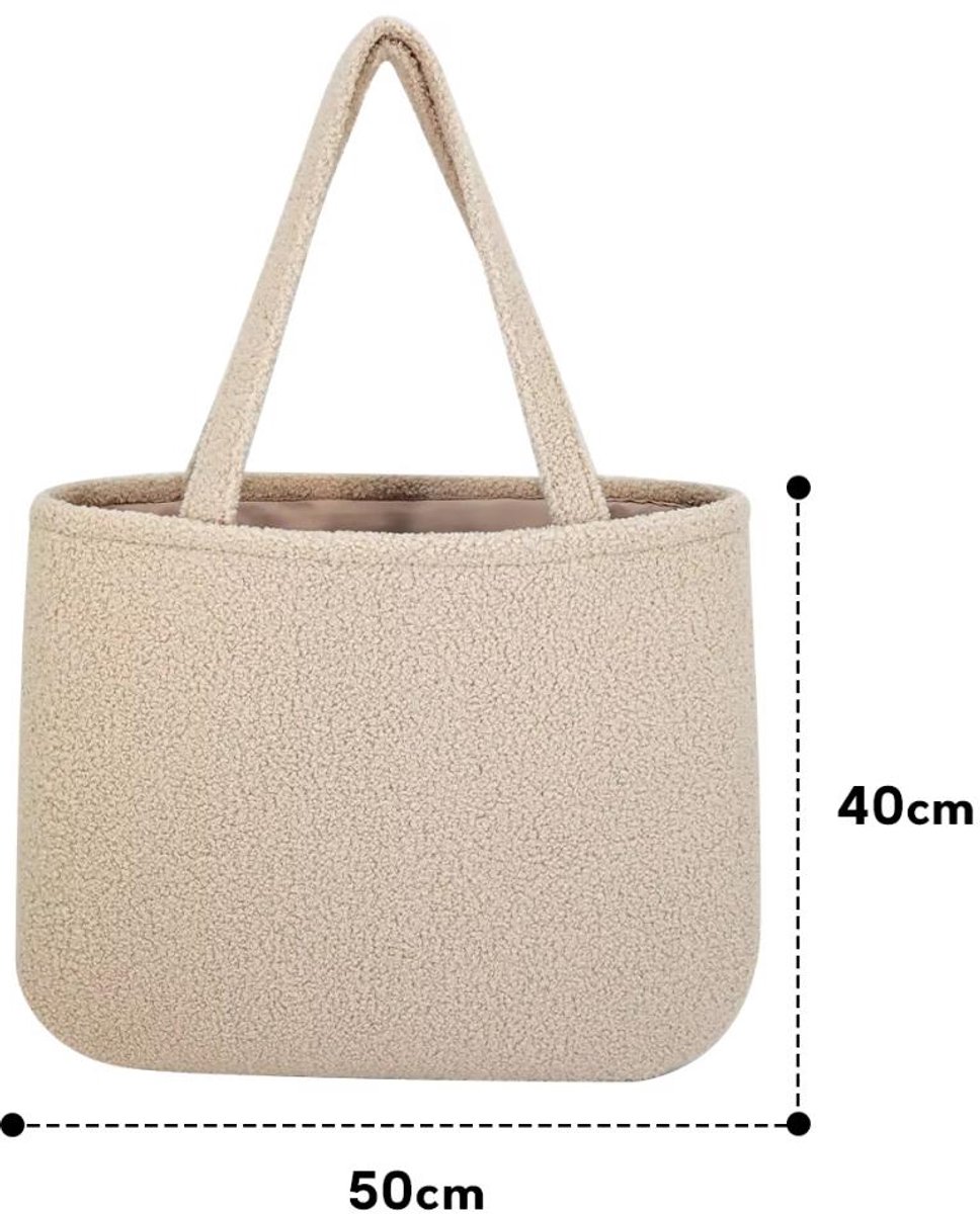Design by Finity - Shopper - Schoudertas - Mommy Tas - Luiertas - Tote bag - Verzorgingstas - Teddy soft - Trendy tas - Beige – foto 3