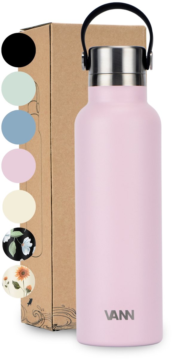 VANN® 100% RVS Thermosfles 600 ML voor volwassenen – 3-wandige isolatie – Geen plastic – Drinkfles – 24 uur koud/12 uur warm – Soft Pink – VANN ESSENTIAL BOTTLE®