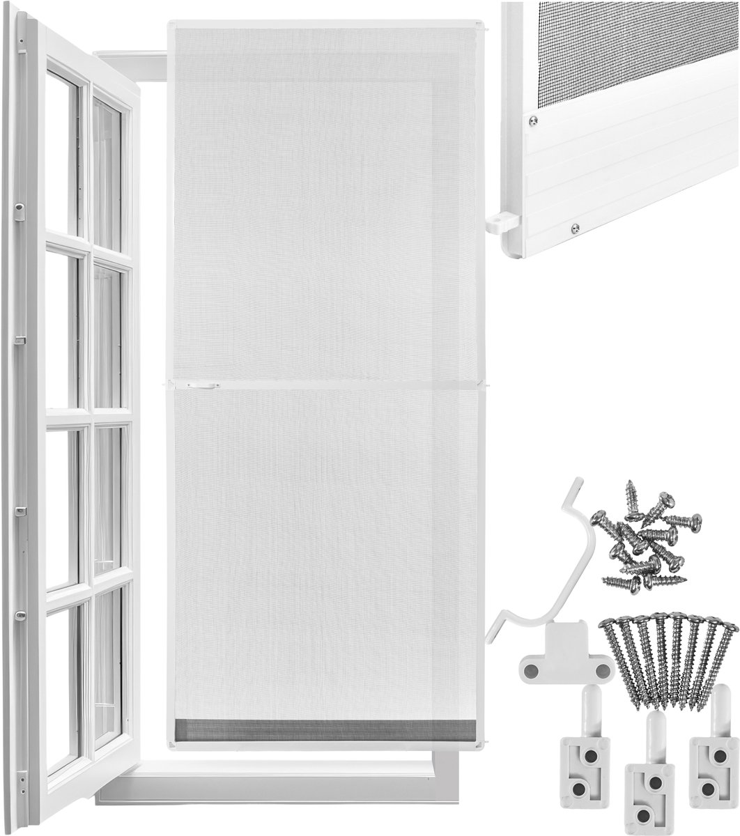 Tectake Hordeur 95 x 210 cm – Insectenhor met Aluminium Frame – Op Maat te Maken – Vliegenhor met Glasvezel Muggengaas – Weer- en UV-bestendig – Incl. Montagemateriaal – Wit Deurhor - Wit Kozijn
