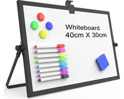 BOTC Magnetisch Whiteboard - Met standaard - 40x30CM - Inclusief Markers, Magneten en Wisser - Wit