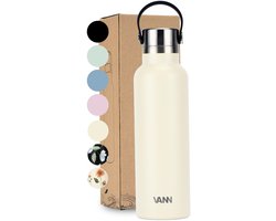 VANN® 100% RVS Thermosfles 600 ML voor volwassenen – 3-wandige isolatie – Geen plastic – Drinkfles – 24 uur koud/12 uur warm – Ivory– VANN ESSENTIAL BOTTLE®