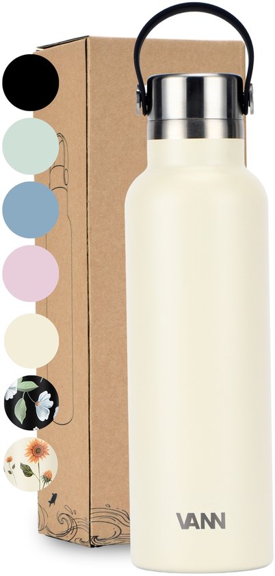 Bouteille d'eau VANN® 100 % acier inoxydable 600 ml pour adultes – Isolation 3 parois – Geen plastique – Thermos – Froid 24 h/Chaud 12 h – Off White – VANN ESSENTIAL BOTTLE®