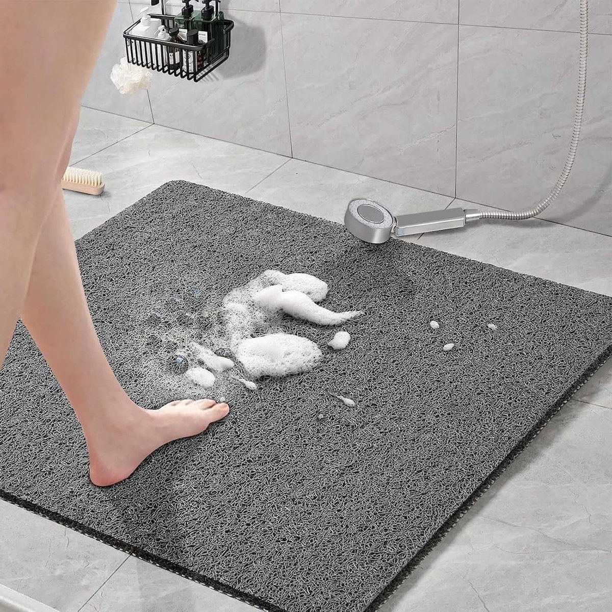 Luffa Badmat 60 x 60 cm antislip zacht comfort douchemat grijs voor gezinnen en senioren