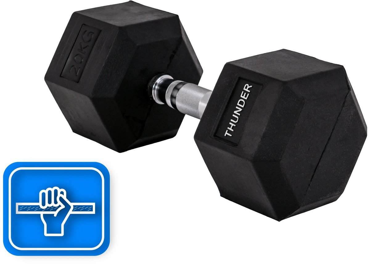 THUNDER® HEXAGONAL-DUMBBELLS-20KG Zwarte Rubberen Halter Stalen Kern Voor Krachttraining & Fitness Antislip Duurzaam & Professioneel Per Stuk - Stevige Grip – foto 2