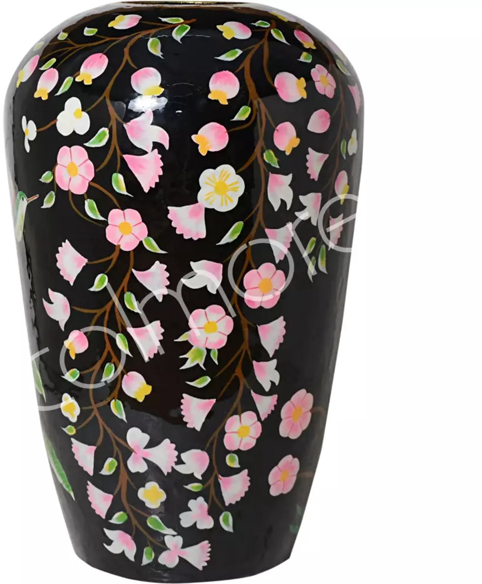 Colmore by Diga handbeschilderde zwarte vaas met bloemen enamel 44 x 44 x 69 cm