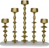 Colmore by Diga living in luxury gouden kandelaar met 5 kandelaars staand op marmeren plaat 60 x 18 x 5 cm