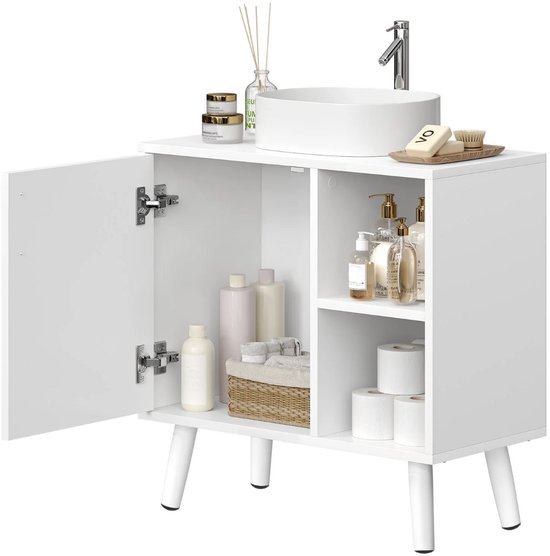 Varnox Badkamerkast - Kastje badkamer - Wastafel kast - Badkamer meubel - Houten badkamerkast - Onderkast - Onderbouwkast - Kastje - Hout - Wit - 60x60.5x30cm