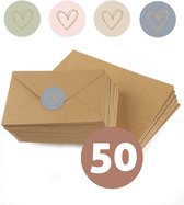 50x Bruine Kraft Enveloppen + Sluitstickers - C6 Formaat - Decohart - Duurzame Keuze - 100% gerecycled Kraft papier - A6 Envelop - ECO
