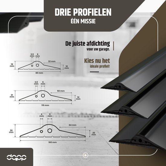DQ-PP GARAGEDEUR AFDICHTING | 4,5m | 15mm x 80mm | zwart | vloerafdichting van EPDM | rubberen afdichting | garageafdichting | rubberen drempel | drempelafdichting bodemplaat