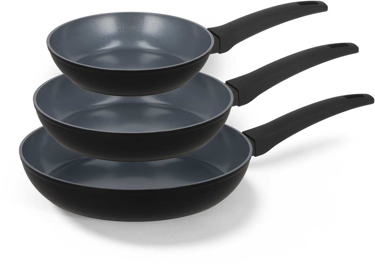 BE Living Delight 3-delige Koekenpannenset - Ø 20, 24 & 28 cm - Keramisch - PFAS vrij - Inductie - Zwart