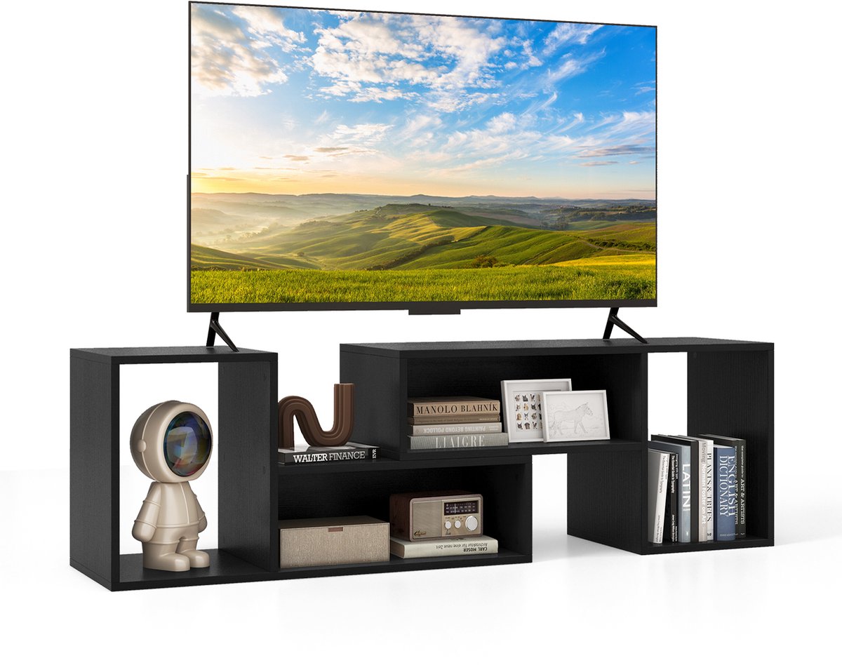 Costway Tv-kast, 2-delig, vrije combinatie, televisietafel voor tv's tot 152 cm, televisiekast met open planken, lowboard, multifunctioneel tv-rek voor woonkamer (zwart)