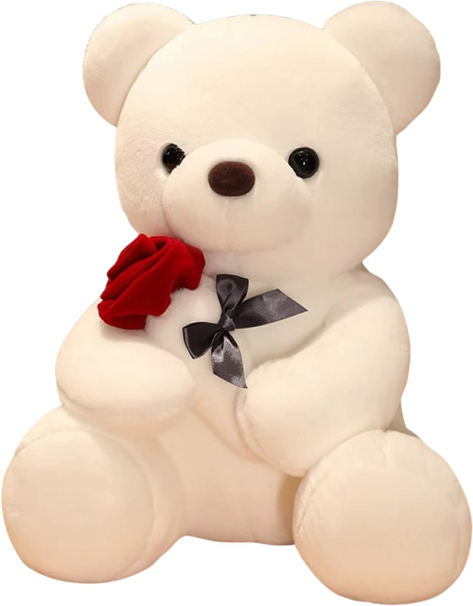 Knuffelbeer met Roos - 30 cm - Moederdag - Valentijn - Teddybeer - cadeau vriendin - knuffel roos beertje - Valentijnsdag Kado - knuffelbeer hartje i love you