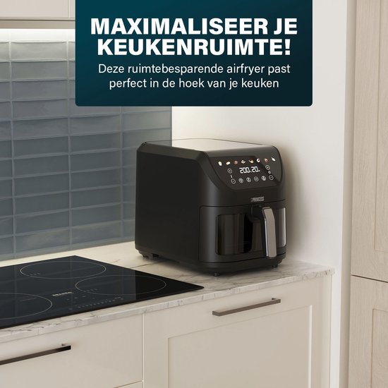 Princess 182257 SlimFry Airfryer - 8 L capaciteit - Doorzichtig kijkvenster - Digitaal touchscreen - 8 voorgeprogrammeerde instellingen - Compact design - 2000 W