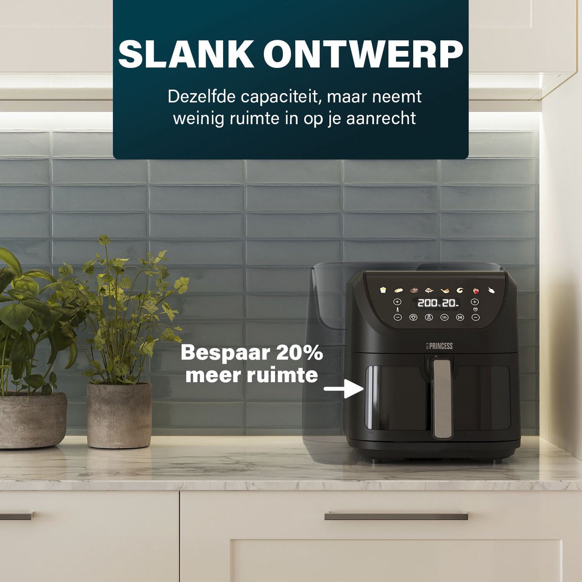 Princess 182257 SlimFry Airfryer - 8 L capaciteit - Doorzichtig kijkvenster - Digitaal touchscreen - 8 voorgeprogrammeerde instellingen - Compact design - 2000 W — afbeelding 7