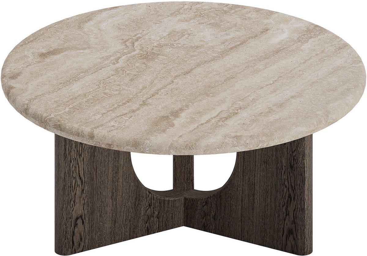 Goossens Sisu Salontafel - Travertine - 95 x 40 x 95 cm - Rond