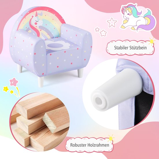 COSTWAY Kinderbank voor peuters, kinderstoel, gestoffeerd met rugleuning en armleuning, speelbank, kinderbank voor kinderkamer, speelkamer, babybank vanaf 3 jaar, 55 x 41 x 54 cm (paars) van COSTWAY — afbeelding 4