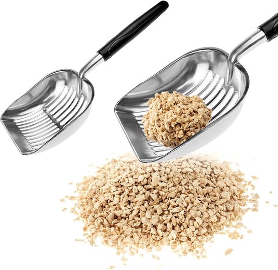 Nokwocy Kattenbakschep, metalen kattenbakschep, kattenbakvulling schep met houten handvat, 4 mm poriëngrootte, metalen kattenschep, kattenschep voor kattenbak