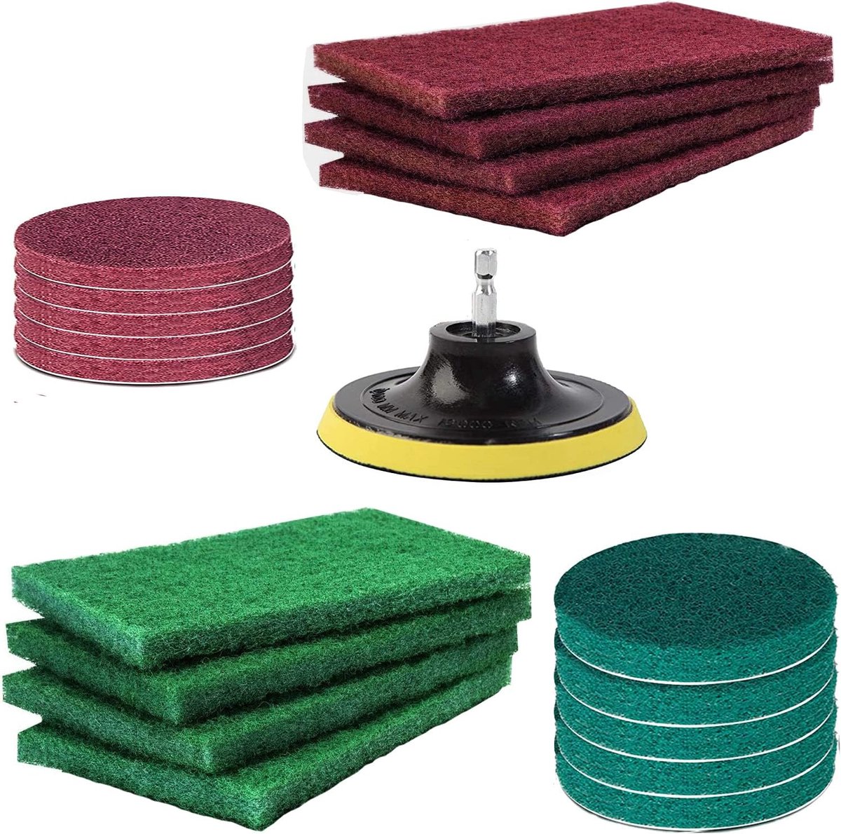 Schuurspons en Reinigingsset - 10 stuks scrubpads - Voor Boormachine