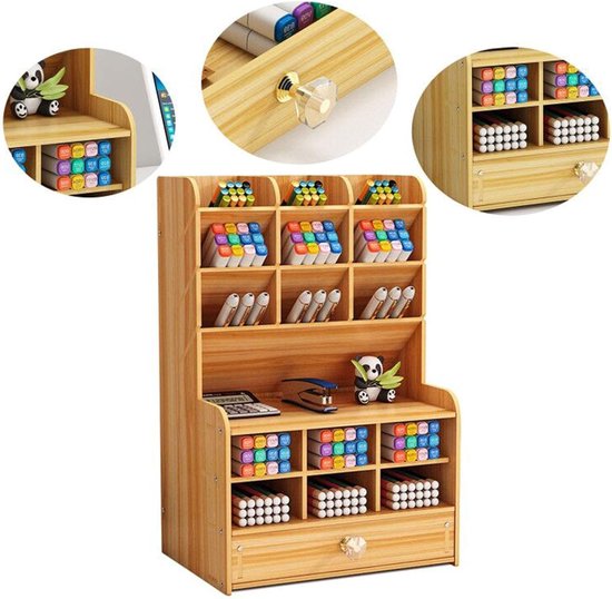 AUSHOPLAH Bureau-organizer, 2-traps houten boekenkast, minimalistisch, bureau-opbergrek, rek S88 (zwart hout
