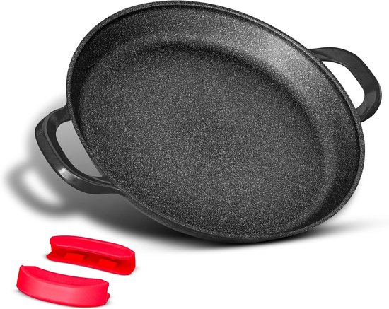 Paella pan 40cm Super nonstick induction paella pan for all types of hobs (Black