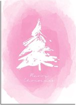 DesignClaud Kerstposter Merry Christmas Denneboom - Kerstdecoratie Roze A2 poster (42x59,4cm)