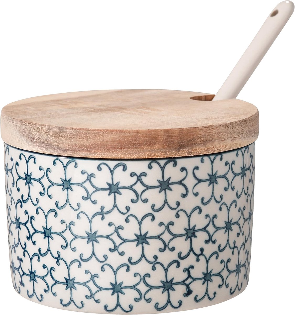 Zoutpot met lepel en deksel - keramiek - saffierblauw