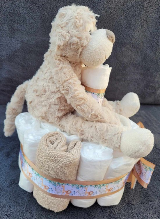 Luiertaart Hello world - zand - strik - funnies - kruidvat - sokjes - kraamgeschenk van Funnies. — afbeelding 4