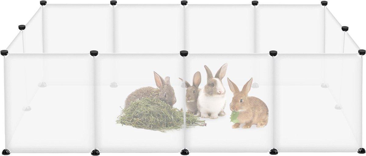 NAIZY buitenverblijf 12 stuks Speelpen 145x75x48cm Speelpen Puppyren Wit Kleine dierenren 35x45cm per stuk Vrije uitloopren DIY Uitbreidbare konijnen- en caviaren, zonder deur