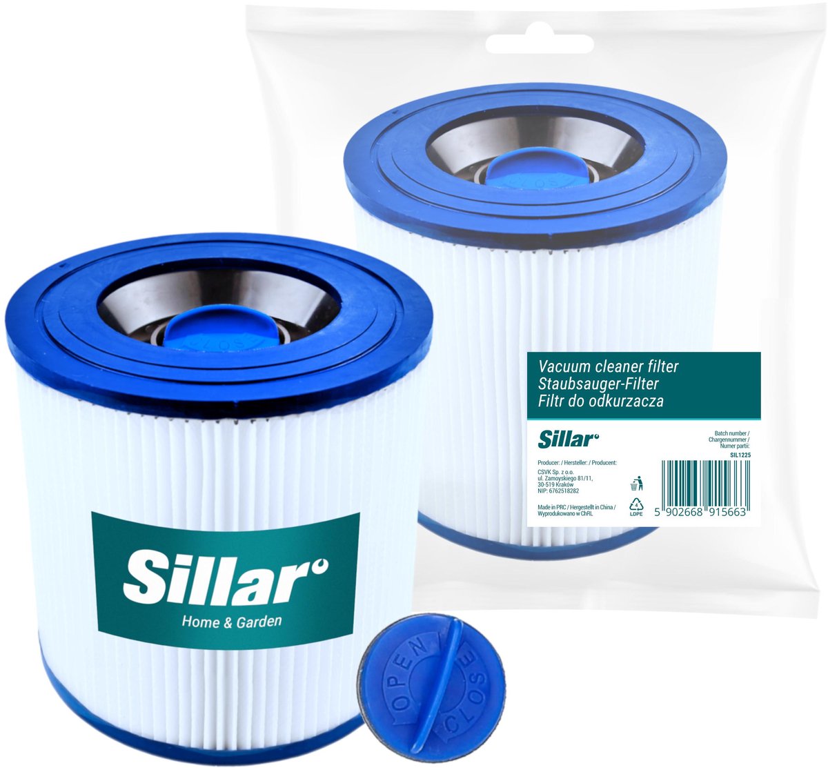 Sillar stofzuigerzakken, synthetisch, 3 lagen filtering, 5 stuks + wasbaar filter met stekker, F8, vervangers voor Karcher series A, K, WD, SE, MV, WD2, WD3