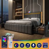Lit enfant avec chargeur USB-C, éclairage LED et 4 tiroirs - 160x200 cm - Grijs (sans matelas)