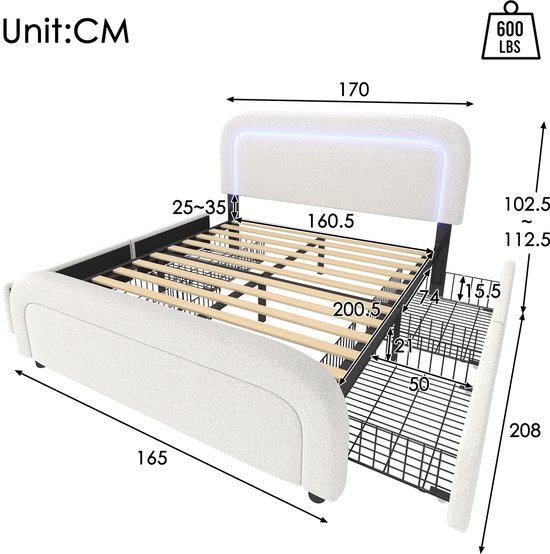 Bed metaal wit 160 x 200 cm VAURS