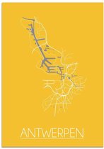 DesignClaud Antwerpen Plattegrond poster Geel A3 + Fotolijst zwart