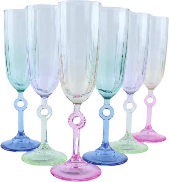 OTIX Gekleurde Champagneglazen - Set van 6 - 150ML - Champagne - Flute Glazen - OPAL