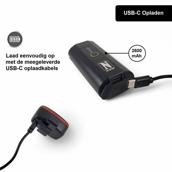 NO-EFFORT Fietsverlichting Set - Fietslamp Voorlicht en Achterlicht - 2600 mAh - USB Oplaadbaar - 500 Lumen –Geschikt voor MTB en Racefiets - Fietslampjes Voor en Achter - Waterdicht — afbeelding 3