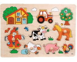 foto van Goki Houten Noppenpuzzel Boerderij Retro, 5st.