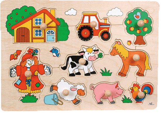 Goki Houten Noppenpuzzel Boerderij Retro, 5st.