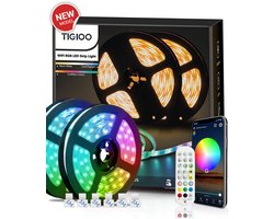 TIGIOO LED strip 10 meter - Wifi Lichtstrip met 16 kleuren - Dimbaar - incl. App & Afstandsbediening - Zelfklevend