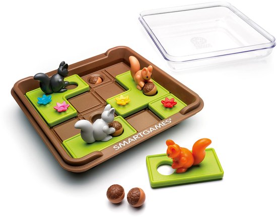 SmartGames Squirrels Go Nuts! - Compacte Schuifpuzzel Denkspel - 60 Educatieve Eekhoorn Uitdagingen - Reisspel & Solospel - Vanaf 6 Jaar