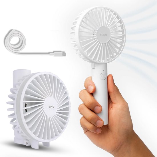 FlinQ Handventilator - Draagbare Ventilator - Mini Fan Oplaadbaar - Kleine Portable Ventilator met USB - Draadloze Tafelventilator - Wit