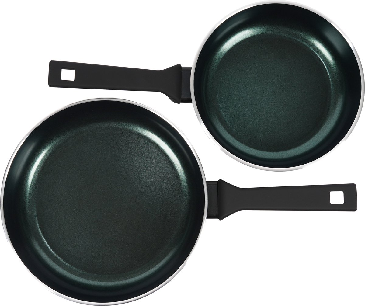 Pentole Agnelli AlBlack Elite - Set Classico - 2-delige PFAS-vrije koekenpannenset (24 + 28 cm) - Keramisch - Inductiegeschikt - donkergroen
