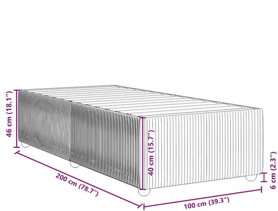 Dimensions d'une structure de lit gris clair rayée : 200x100x46 cm.