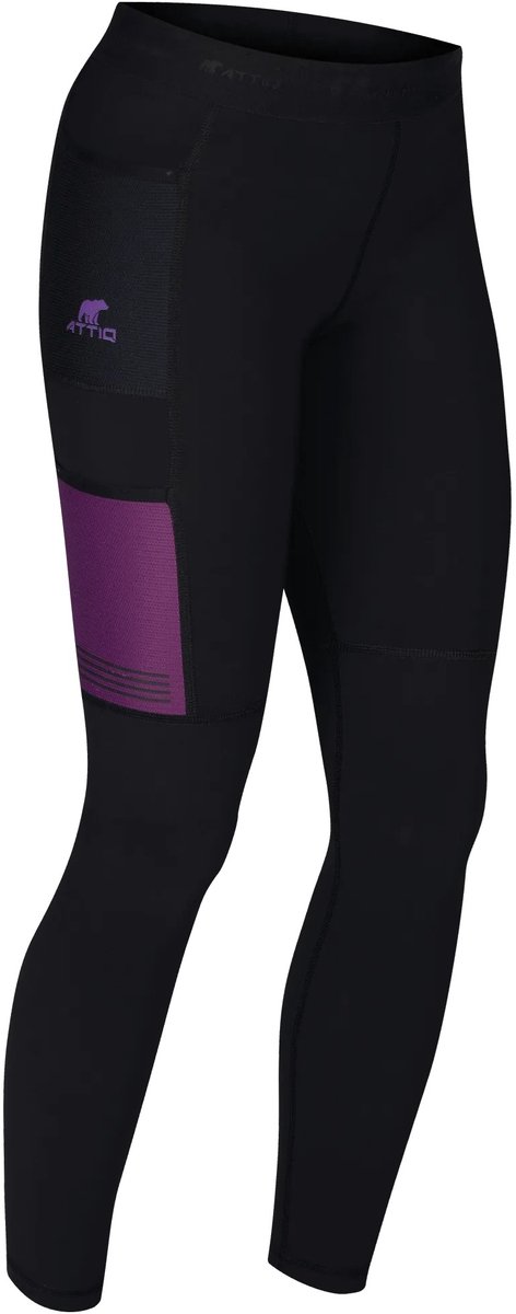 Attiq Denali Dames Hardlooptight – Lichtgewicht sportlegging met 4 zakken – Ademend, sneldrogend en UV-beschermend – Zwart - Maat M