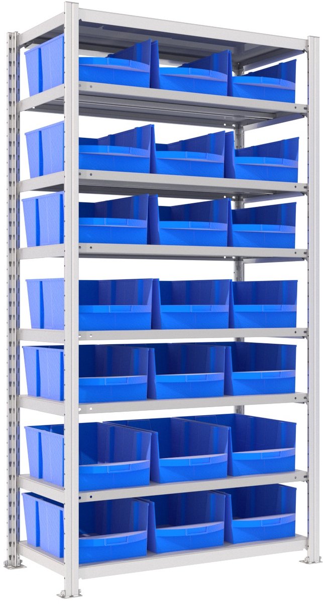 Bakkenkast - 2.000 x 1.000 x 400 mm (HxBxD) - Met 28 'Large' magazijnbakken 215 x 343 x 152 mm (BxDxH)