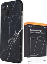 Coque Marbre R2B compatible iPhone 15 – Modèle De Bilt – Coque Téléphone avec Film Protecteur – Étui GSM – Noir
