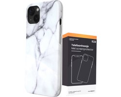 R2B Hoesje geschikt voor iPhone 13 - Marmer - Screenprotector - Wit - Telefoonhoesjes - Gsm Hoesje - Phone Case - Model de Bilt