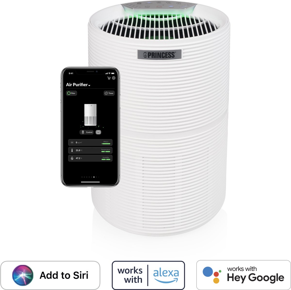 Princess Smart Luchtreiniger 356280 – Air Purifier - WiFi - Werkt tegen Hooikoorts, Allergie, Huisstofmijt, Stof - CADR 280 m³/uur - Vervangbare Hepa 13 filter - Luchtkwaliteit Indicator - App gestuurd - Inclusief Timer en Slaapstand — afbeelding 4