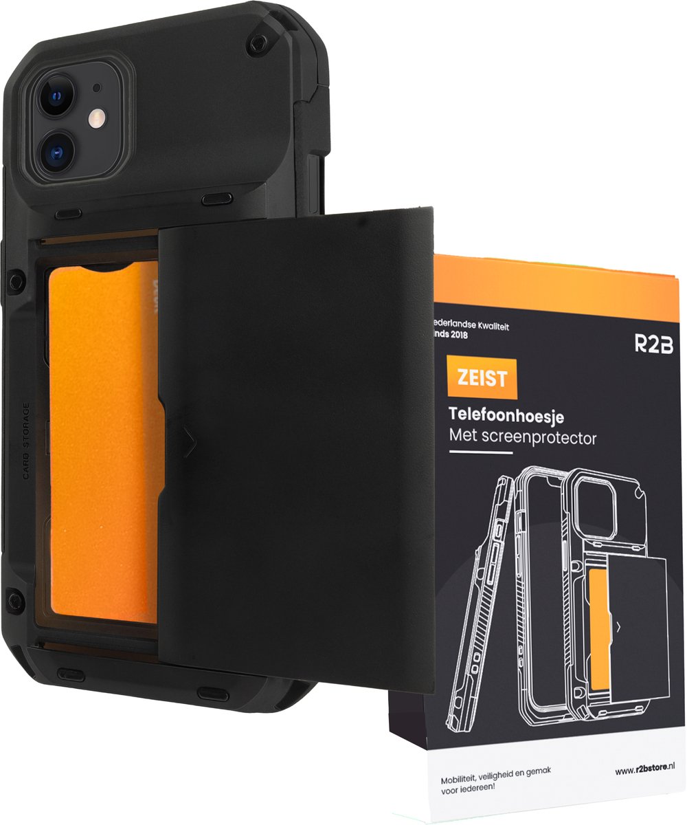 R2B Hoesje met Pasjeshouder geschikt voor iPhone 12 en 12 Pro - 4 Pasjes - Screenprotector - Telefoonhoesjes - Gsm Hoesje - Phone Case - Model Zeist