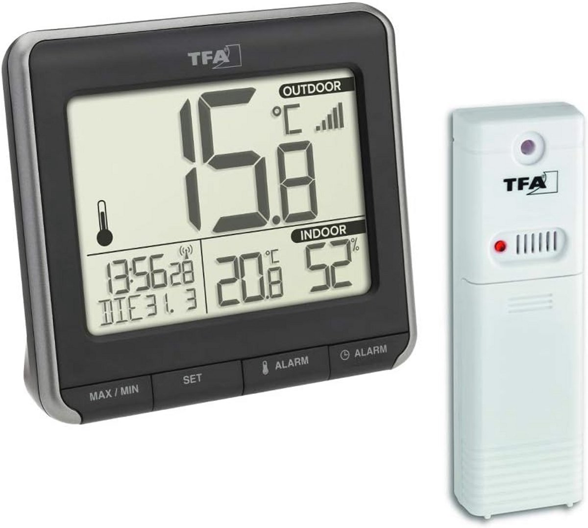 Digitale thermometer voor binnen en buiten met radioklok en hygrometer