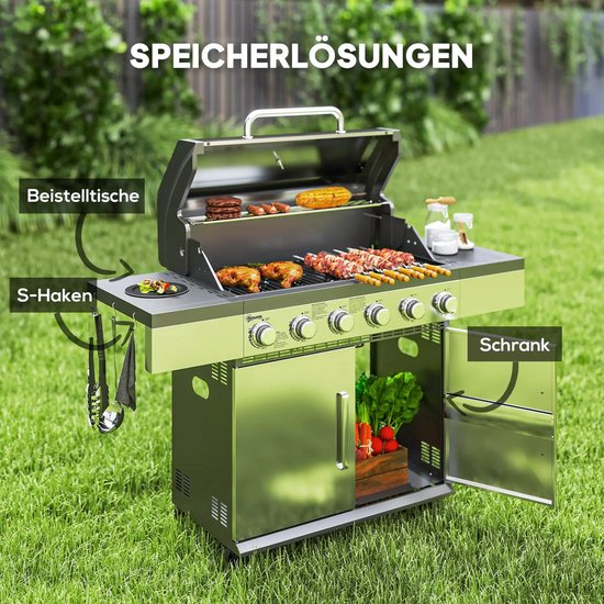 Gasbarbecue - Gasbarbecue en grill - 6 Branders - Met slang en thermometer - zilver van Merkloos — afbeelding 2